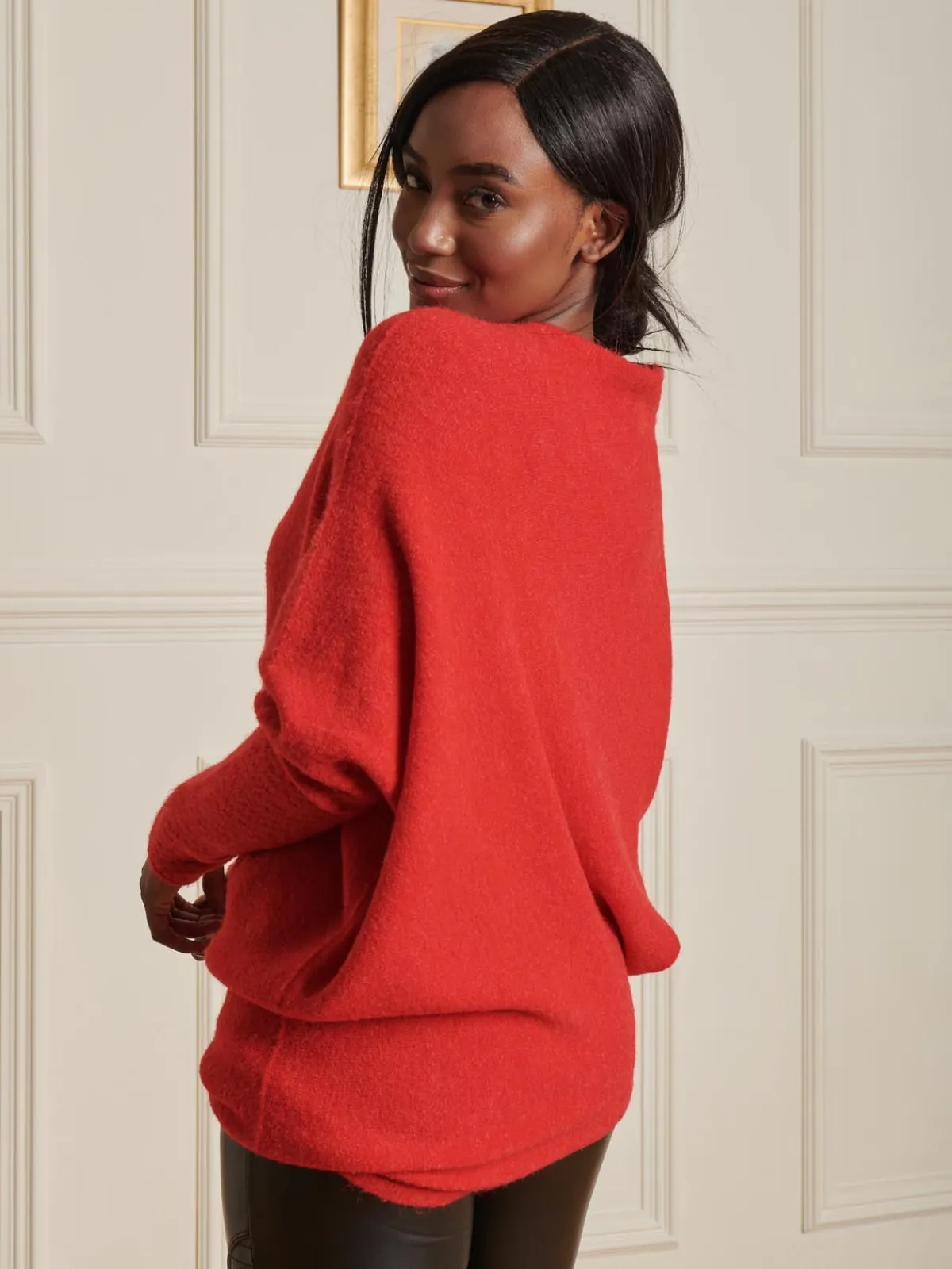 Jolie Moi Knitted Jumpers-Made in Italy Wool Blend Asymmetric Knit Jumper, Scarlet Red