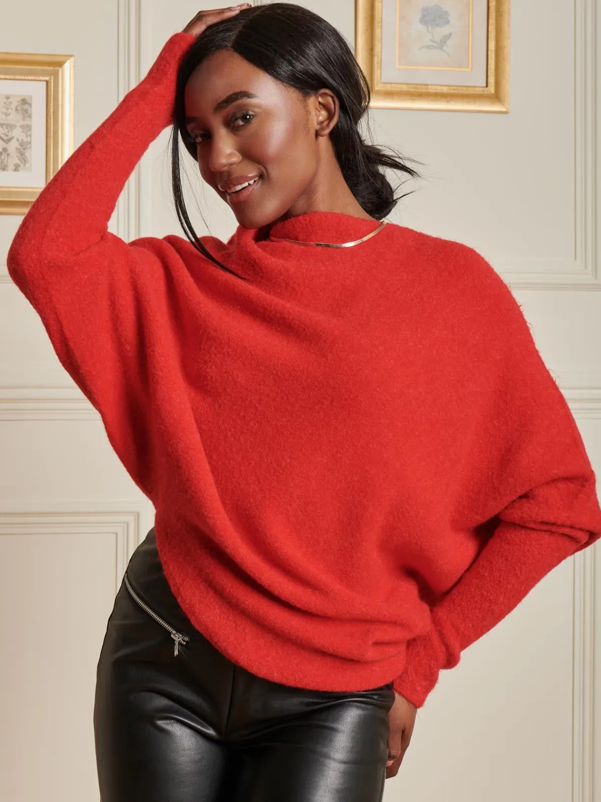 Jolie Moi Knitted Jumpers-Made in Italy Wool Blend Asymmetric Knit Jumper, Scarlet Red