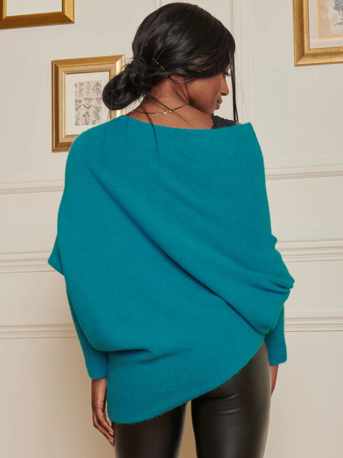 Jolie Moi Knitted Jumpers-Made in Italy Wool Blend Asymmetric Knit Jumper, Turquoise