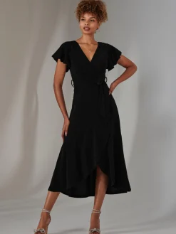 Jolie Moi Occasion Dresses|Party Dresses-Marlie Metallic Angel Sleeve Maxi Dress, Black