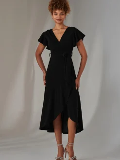 Jolie Moi Occasion Dresses|Party Dresses-Marlie Metallic Angel Sleeve Maxi Dress, Black