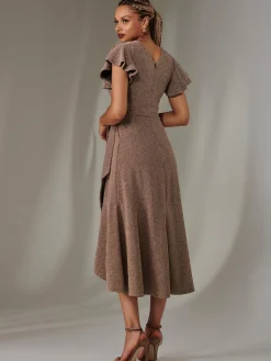 Jolie Moi Occasion Dresses|Party Dresses-Marlie Metallic Angel Sleeve Maxi Dress, Gold/Silver