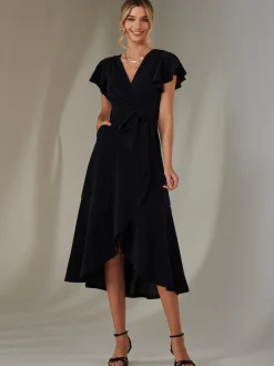 Jolie Moi Occasion Dresses|Party Dresses-Marlie Metallic Angel Sleeve Maxi Dress, Navy