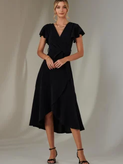 Jolie Moi Occasion Dresses|Party Dresses-Marlie Metallic Angel Sleeve Maxi Dress, Navy