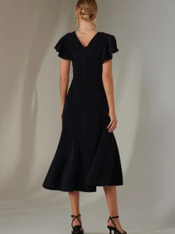 Jolie Moi Occasion Dresses|Party Dresses-Marlie Metallic Angel Sleeve Maxi Dress, Navy