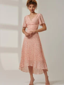 Jolie Moi Occasion Dresses|Office Dresses-Meagan V-Neck Chiffon Maxi Dress, Pink Ditsy