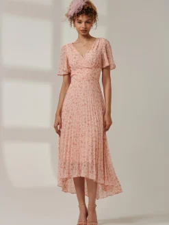 Jolie Moi Occasion Dresses|Office Dresses-Meagan V-Neck Chiffon Maxi Dress, Pink Ditsy