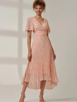 Jolie Moi Occasion Dresses|Office Dresses-Meagan V-Neck Chiffon Maxi Dress, Pink Ditsy