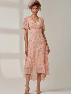 Jolie Moi Occasion Dresses|Office Dresses-Meagan V-Neck Chiffon Maxi Dress, Pink Ditsy