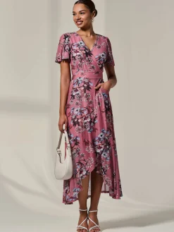 Jolie Moi Occasion Dresses|Floral Dresses-Mesh Frill Hem Maxi Dress, Pink Floral