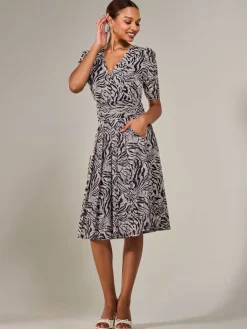 Jolie Moi Occasion Dresses|Office Dresses-Mesh Half Sleeve Midaxi Dress, Neutral Animal