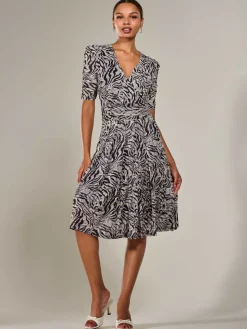 Jolie Moi Occasion Dresses|Office Dresses-Mesh Half Sleeve Midaxi Dress, Neutral Animal