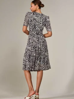 Jolie Moi Occasion Dresses|Office Dresses-Mesh Half Sleeve Midaxi Dress, Neutral Animal
