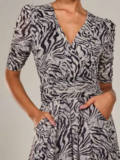 Jolie Moi Occasion Dresses|Office Dresses-Mesh Half Sleeve Midaxi Dress, Neutral Animal