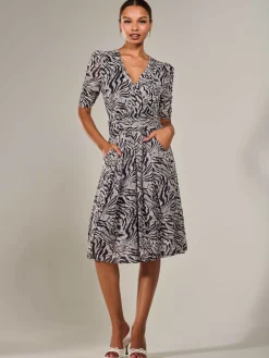 Jolie Moi Occasion Dresses|Office Dresses-Mesh Half Sleeve Midaxi Dress, Neutral Animal