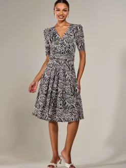 Jolie Moi Occasion Dresses|Office Dresses-Mesh Half Sleeve Midaxi Dress, Neutral Animal