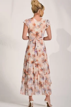 Jolie Moi Mesh Dresses|Weekend Casuals-Mesh Ruffle Detail Maxi Dress, Amber Floral
