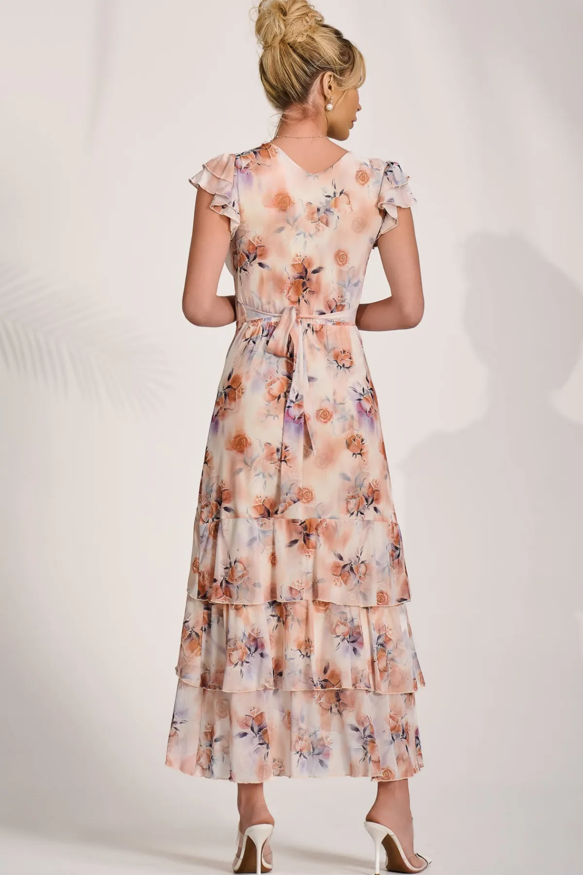Jolie Moi Mesh Dresses|Weekend Casuals-Mesh Ruffle Detail Maxi Dress, Amber Floral