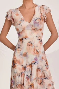 Jolie Moi Mesh Dresses|Weekend Casuals-Mesh Ruffle Detail Maxi Dress, Amber Floral