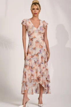 Jolie Moi Mesh Dresses|Weekend Casuals-Mesh Ruffle Detail Maxi Dress, Amber Floral