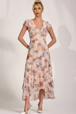 Jolie Moi Mesh Dresses|Weekend Casuals-Mesh Ruffle Detail Maxi Dress, Amber Floral