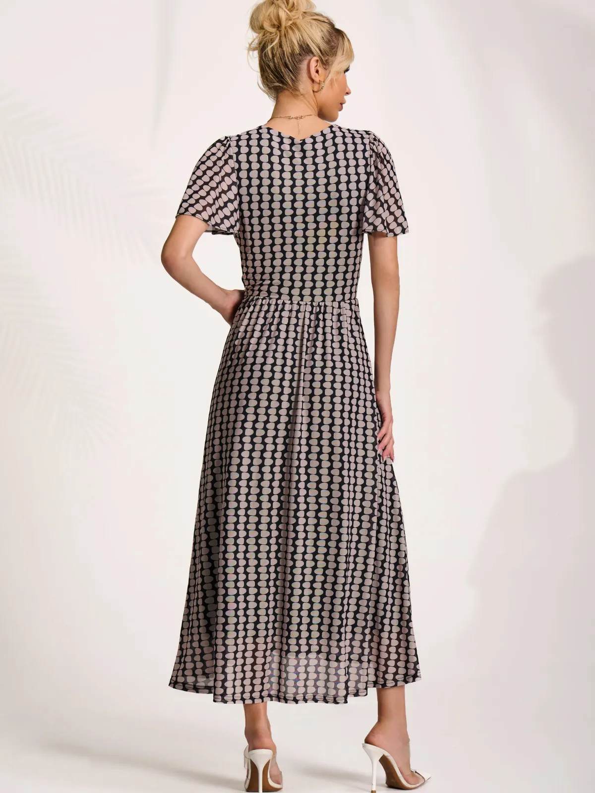 Jolie Moi Occasion Dresses|Mesh Dresses-Mesh Short Sleeve Midaxi Dress, Black Geo