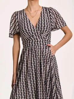 Jolie Moi Occasion Dresses|Mesh Dresses-Mesh Short Sleeve Midaxi Dress, Black Geo