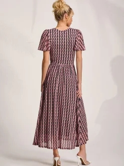 Jolie Moi Occasion Dresses|Maxi Dresses- Mesh Short Sleeve Midaxi Dress,Pink Geo