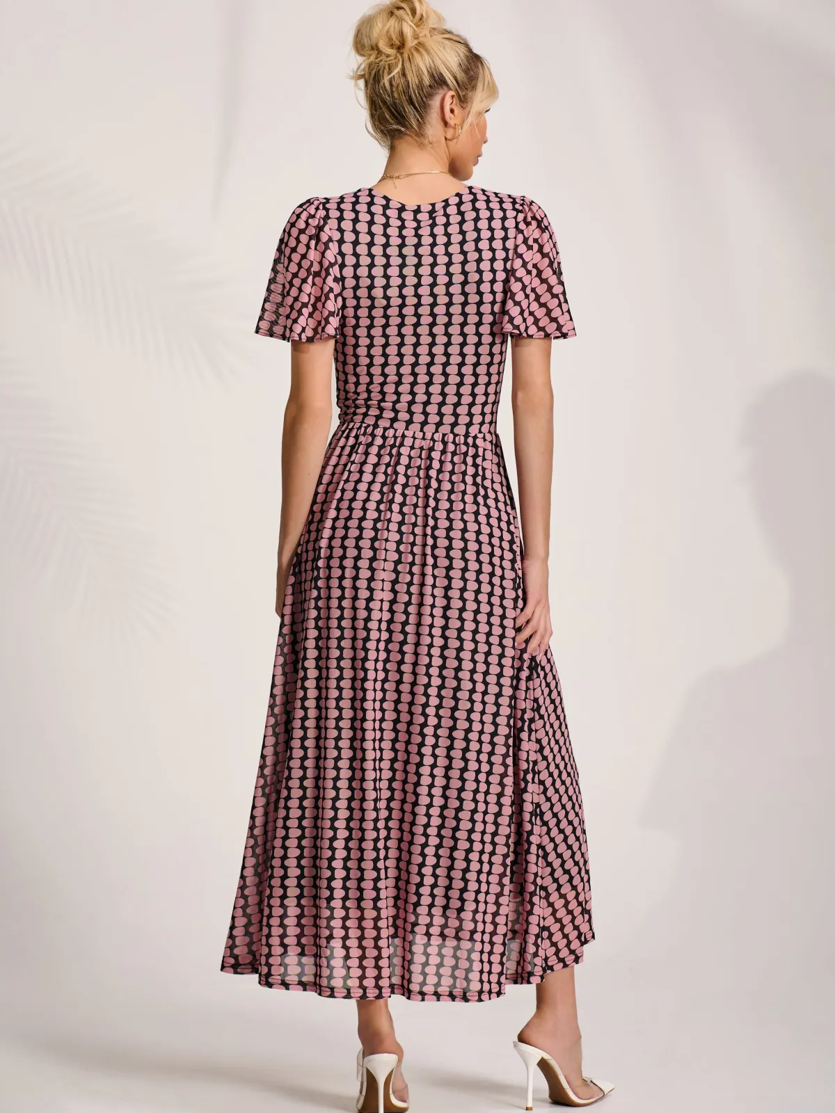 Jolie Moi Occasion Dresses|Maxi Dresses- Mesh Short Sleeve Midaxi Dress,Pink Geo
