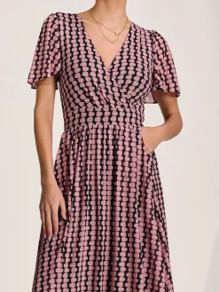 Jolie Moi Occasion Dresses|Maxi Dresses- Mesh Short Sleeve Midaxi Dress,Pink Geo
