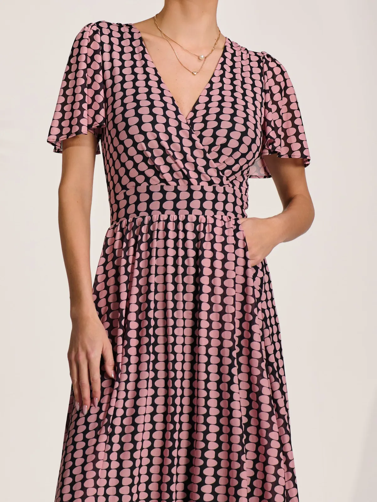 Jolie Moi Occasion Dresses|Maxi Dresses- Mesh Short Sleeve Midaxi Dress,Pink Geo