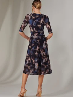 Jolie Moi Occasion Dresses|Office Dresses-Mesh Wrap Midi Dress, Leopard Multi