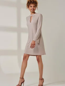 Jolie Moi Occasion Dresses|Long Sleeved Dresses-Metallic Keyhole Detail Tunic Dress, Rose Gold