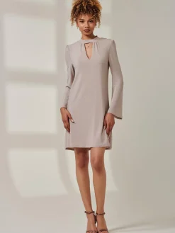Jolie Moi Occasion Dresses|Long Sleeved Dresses-Metallic Keyhole Detail Tunic Dress, Rose Gold