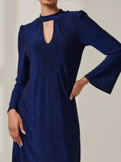 Jolie Moi Occasion Dresses|Party Dresses-Metallic Keyhole Detail Tunic Dress, Royal Blue