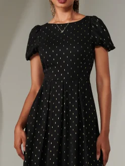 Jolie Moi Occasion Dresses|Party Dresses-Metallic Spot Chiffon Midimix Dress, Black