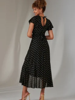 Jolie Moi Occasion Dresses|Wrap Dresses-Metallic Spot Textured Chiffon Maxi Dress, Black