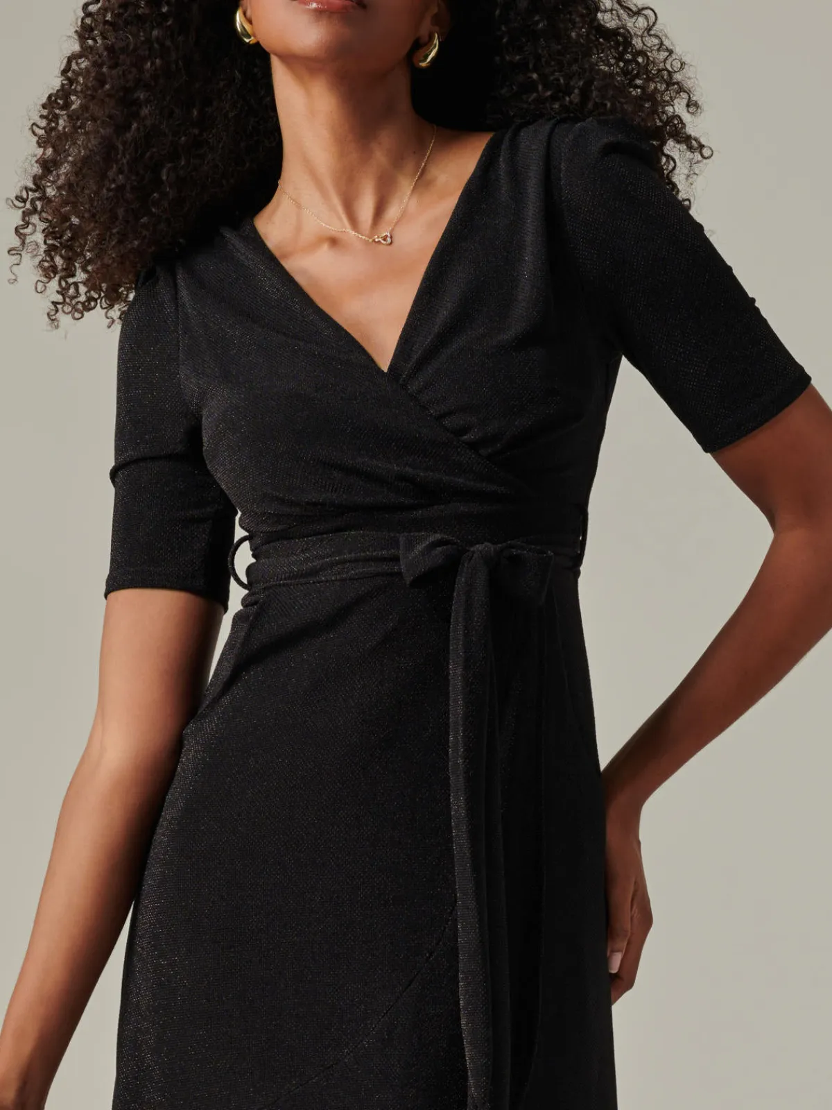 Jolie Moi Occasion Dresses|Party Dresses-Metallic Tie Waist Wrapped Maxi Dress, Black
