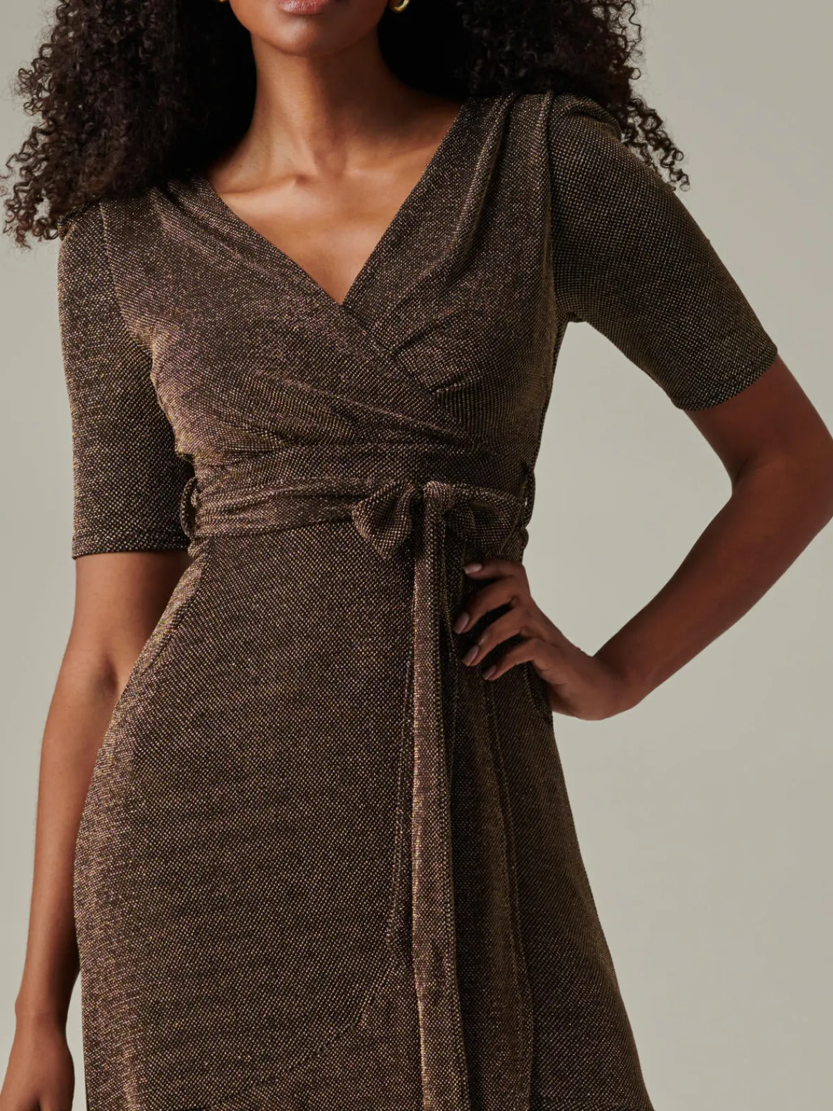 Jolie Moi Occasion Dresses|Party Dresses-Metallic Tie Waist Wrapped Maxi Dress, Black/Gold