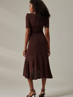 Jolie Moi Occasion Dresses|Wrap Dresses-Metallic Tie Waist Wrapped Maxi Dress, Gold/Red