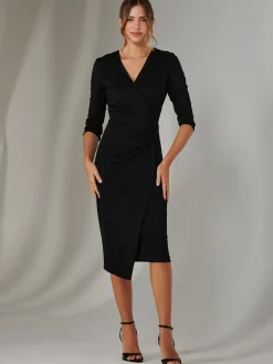 Jolie Moi Occasion Dresses|Wrap Dresses-Metallic Wrap Bodycon Dress, Black