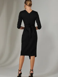 Jolie Moi Occasion Dresses|Wrap Dresses-Metallic Wrap Bodycon Dress, Black