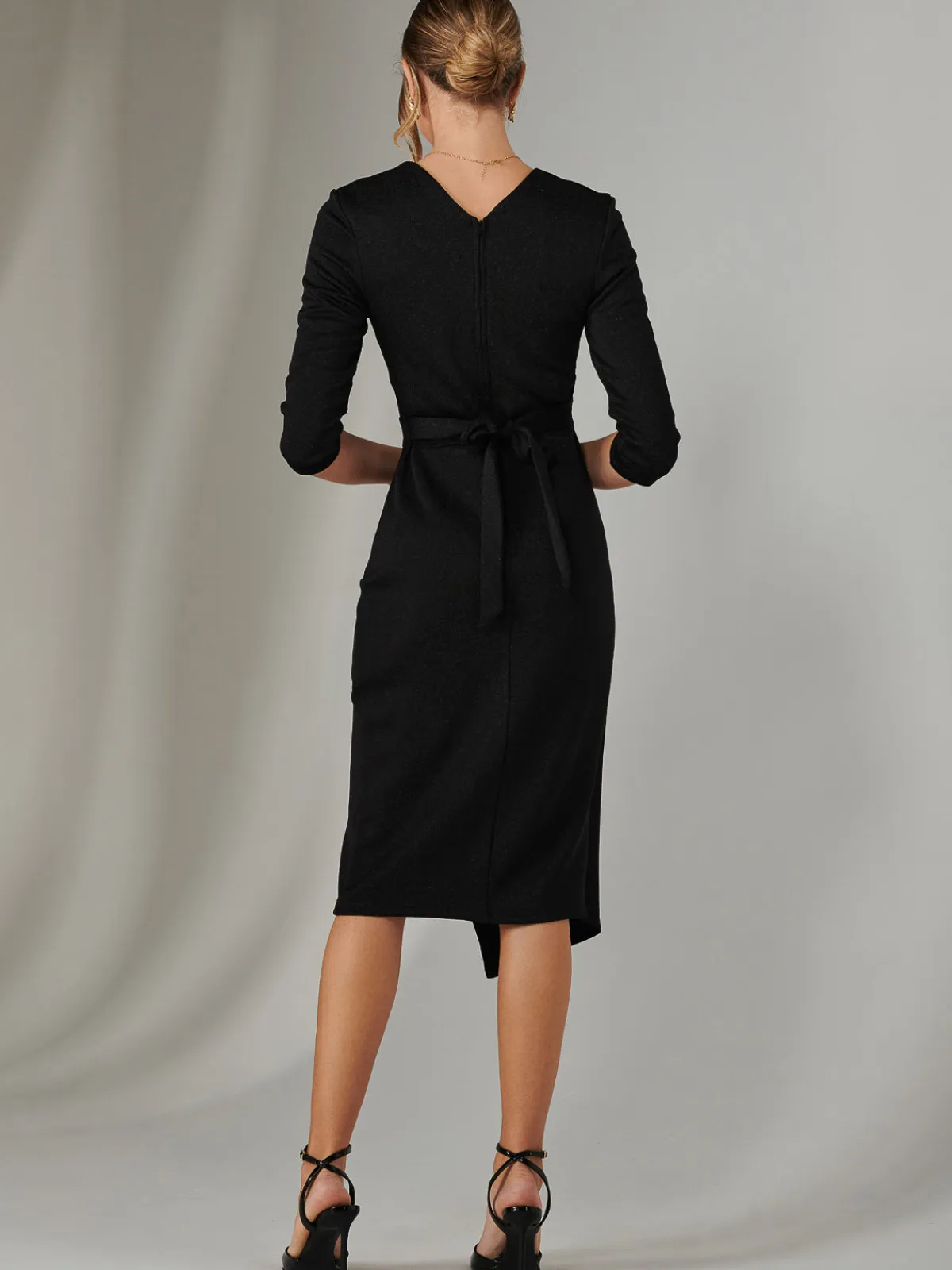 Jolie Moi Occasion Dresses|Wrap Dresses-Metallic Wrap Bodycon Dress, Black