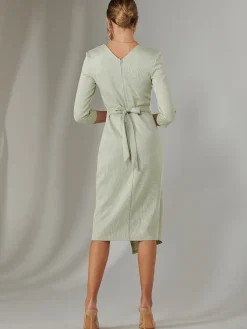 Jolie Moi Occasion Dresses|Party Dresses-Metallic Wrap Bodycon Dress, Light Green