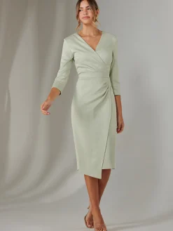 Jolie Moi Occasion Dresses|Party Dresses-Metallic Wrap Bodycon Dress, Light Green