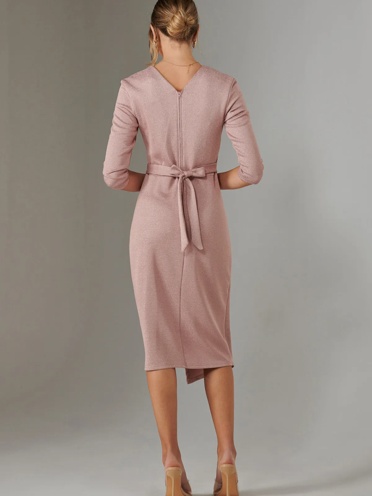 Jolie Moi Occasion Dresses|Wrap Dresses-Metallic Wrap Bodycon Dress, Pink