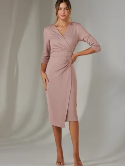 Jolie Moi Occasion Dresses|Wrap Dresses-Metallic Wrap Bodycon Dress, Pink
