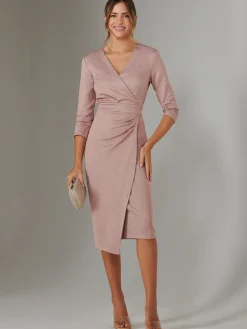 Jolie Moi Occasion Dresses|Wrap Dresses-Metallic Wrap Bodycon Dress, Pink