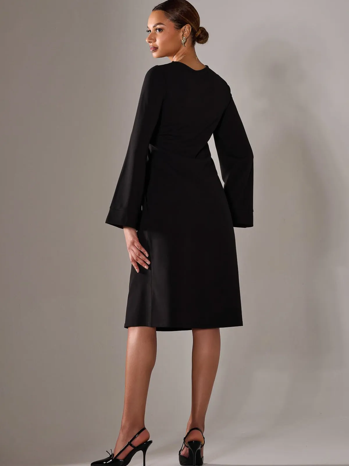 Jolie Moi Occasion Dresses|Office Dresses-Midi A Line Dress, Black