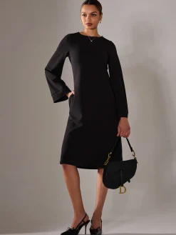 Jolie Moi Occasion Dresses|Office Dresses-Midi A Line Dress, Black